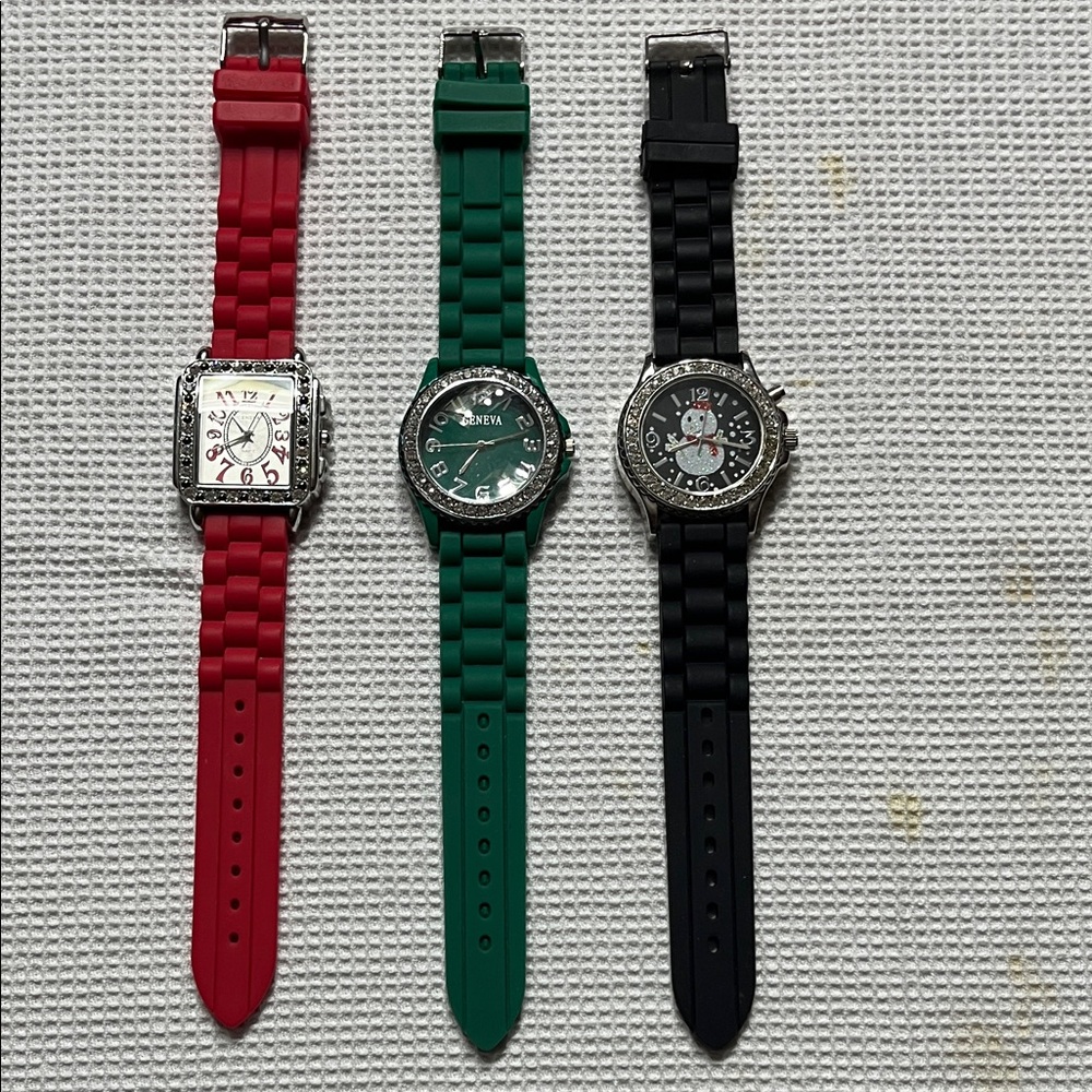 Novelty watches-Geneva Women's Watch Set - Red, Green, Black